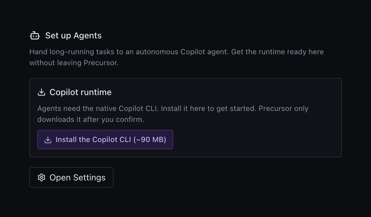 Agents setup with an explicit Install the Copilot CLI action