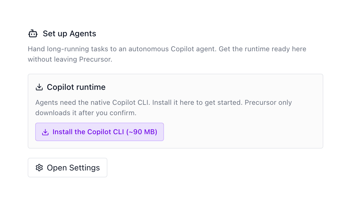 Agents setup with an explicit Install the Copilot CLI action